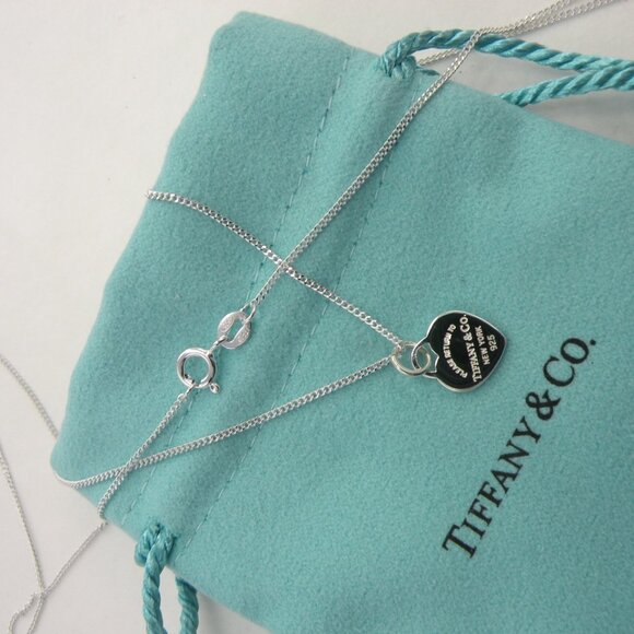 New Return to Tiffany & Co 925 Silver Mini Heart Tag Pendant 16" Chain Necklace - Picture 5 of 9